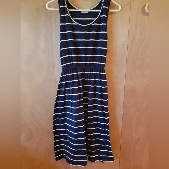 Elegant Navy and White Striped Dress - Picture 1 of 5